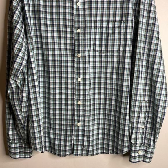 Fossil 54 Size L Aqua Charcoal White Plaid Lightweight Casual Button Down - Picture 3 of 7